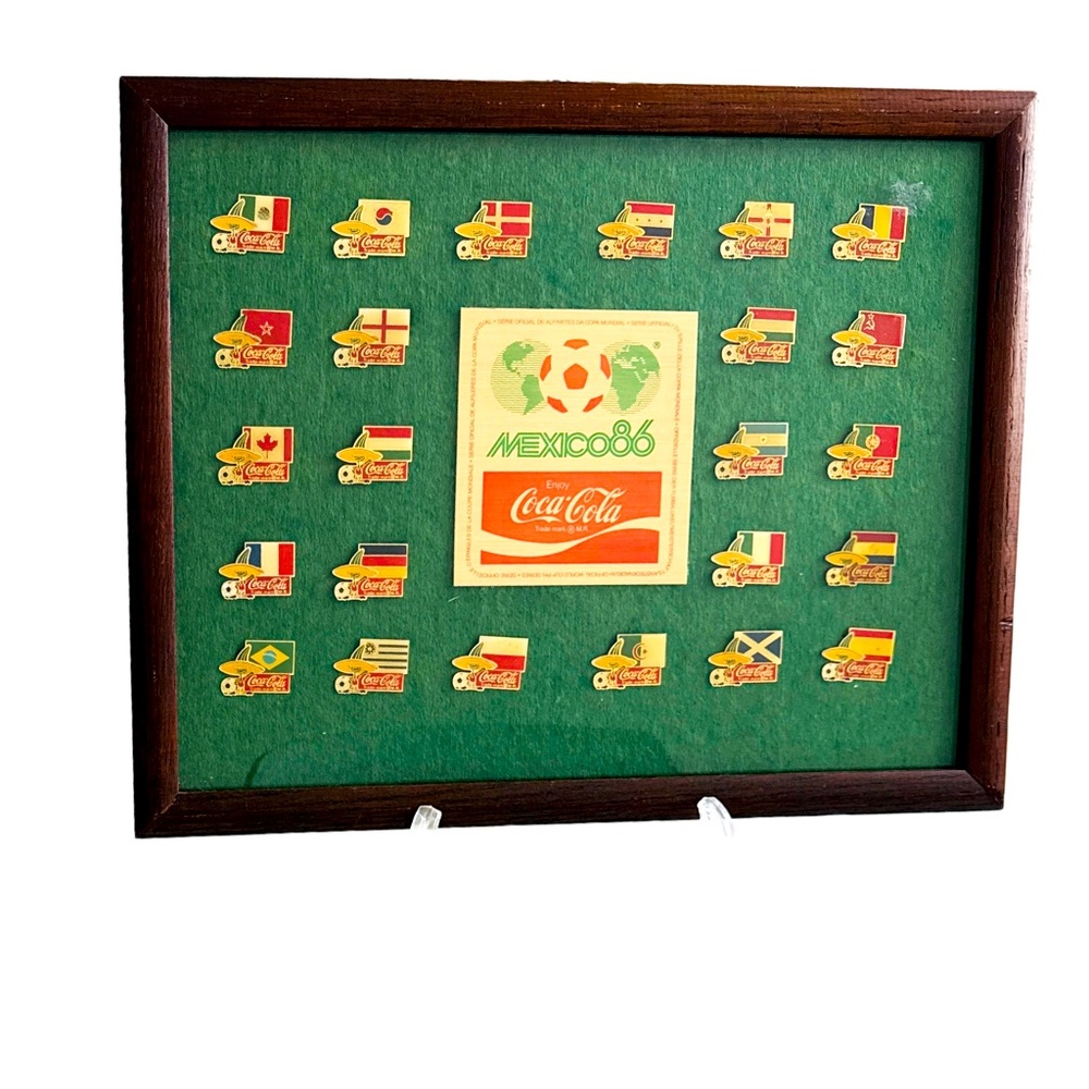 Coca Cola World Cup Mexico 86 Pin Collectible Frame with Stand